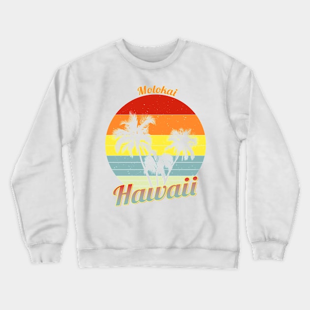 Molokai Hawaii Retro Tropical Palm Trees Vacation Crewneck Sweatshirt by macdonaldcreativestudios